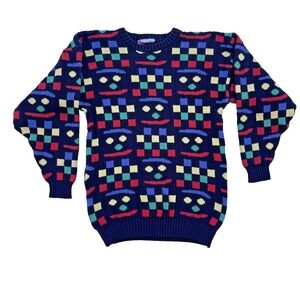 Vintage Paco Sweater Retro 80s 90s Small Smily Face Coogi Pure Wool Vibrant VTG